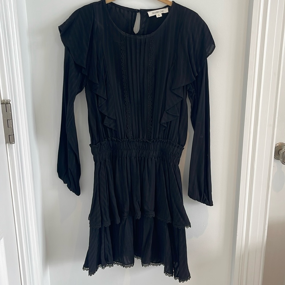 Shabby Chick Black Long Sleeve Ruffle Dress Size Small